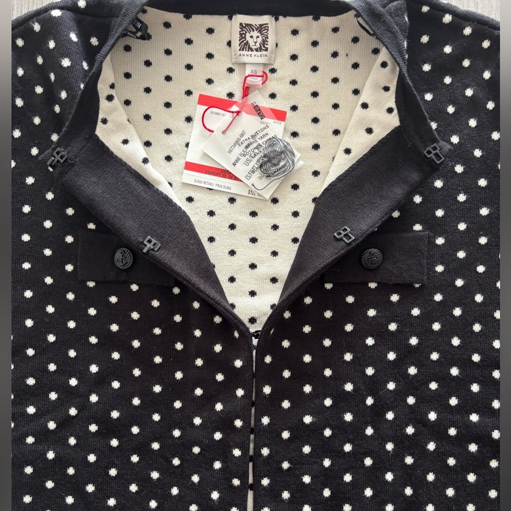 ANNE KLEIN POLKA DOT CARDIGAN NWT SIZE XS - Picture 6 of 11